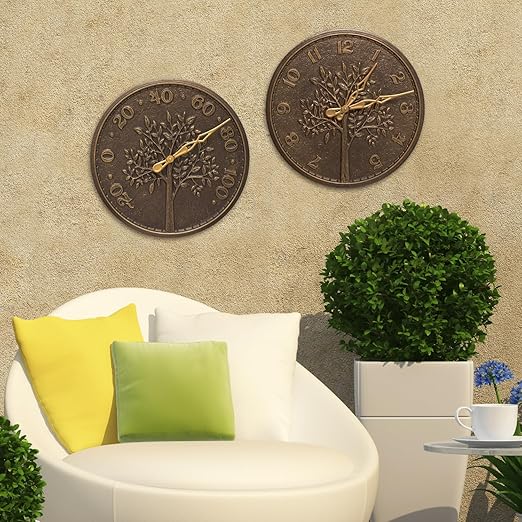 Whitehall Products 10438 Tree of Life 16 inch Indoor Outdoor Wall Thermometer in French Bronze