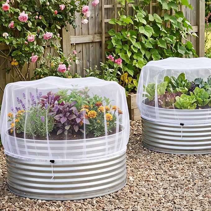 Woanger 3 Pack Garden Netting for Raised Beds Fine Mesh Plant Cover with Drawstring for 2 ft Dia x 1 ft Round Raised Beds Animal Barrier for Bird Pest Vegetables Fruits Flowers