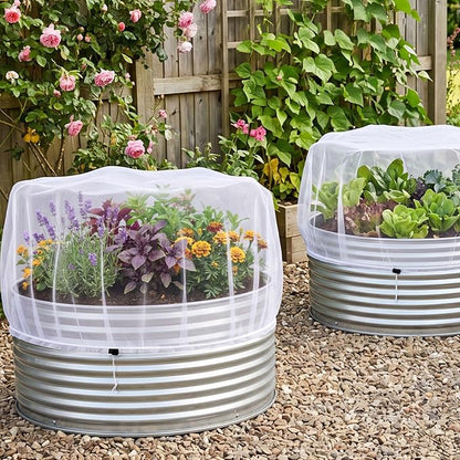 Woanger 3 Pack Garden Netting for Raised Beds Fine Mesh Plant Cover with Drawstring for 2 ft Dia x 1 ft Round Raised Beds Animal Barrier for Bird Pest Vegetables Fruits Flowers