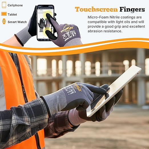 TitanFlex Work Gloves Microfoam Nitrile Coated Men Women-6 Pairs, Safety Warehouse Gloves Mens Working Glove with Grip Heavy Duty, Touchscreen, Seamless Knit Nylon for Automotive, Garden (XX-Large)