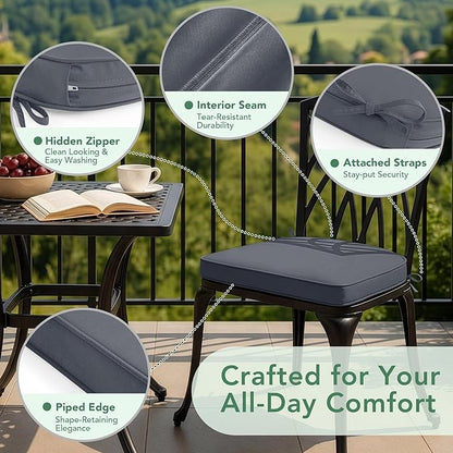 Outdoor Chair Cushions Set of 4: Waterproof & Fade Resistant Patio Furniture Cushions - 17 x 16 x 2 Inch Non Slip Round Corner Seat Cushion Pads with Removable Cover for Garden Yard Lawn, Dark Grey