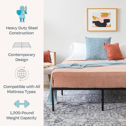 Linenspa Heavy Duty Metal Platform Bed Frame - No Box Spring Needed - Underbed Storage - Simple Toolless Assembly - 14” High - Sturdy - Steel Slats - Sleek Modern Design - King Size