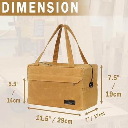 Canvas Tool Organizer, Heavy Duty 16oz Waxed Canvas Garden Hand Tools Bag - with Hidden Zipper Pocket & Large Storage Capacity, Tool Carrier for Gardening Carpentry Tools | 11.5" x 7" x 7.5"