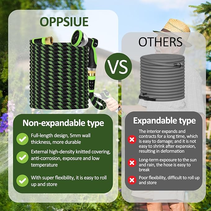 Garden Hose Non-Expanding 100ft, Flexible Water Hose with 10 Function Spray Nozzle, Lightweight, Kink Free,Leak Proof Water Hose for Outdoor,Yard, Lawn, Car Wash, Pet,RV (100FT)