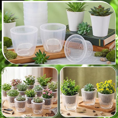 36pcs Self Watering Pots 4.3 Inch Plastic Flower Plant Pot with Inner Pot Self Watering Wick Planter White Clear Flower Pots for Indoor House Plants Herbs, Flowers, Succulents (Transparent)