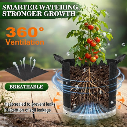 5 Pack 5 Gallon Self-Watering Grow Bags, Thick Nonwoven Fabric Pots with Support Rings and Reinforced Handles, Self-Watering Planters with Bottom Reservoir for Tomatoes Peppers Potatoes and Vegetables