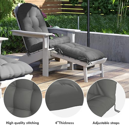 Adirondack Chair Cushion with Ottoman, Folding Adjustable Adirondack Seat Cushions, Waterproof Adirondack Patio Chair Pads for Garden, Deck, or Poolside, Large-Dark Grey-1