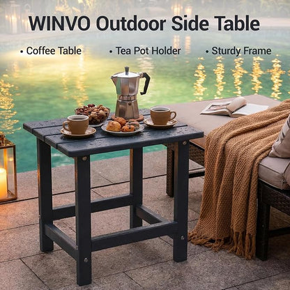 Outdoor Side Table, HDPE Waterproof Patio Side End Tables for Garden, Poolside, Balcony, Deck, Porch, Backyard, Outdoor or Indoor Use, Black, 17.5" L x 12.5" D x 16.5" H