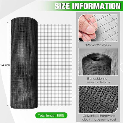 Tatuo Hardware Cloth 1/2 Inch 24in x 150ft Hot Dip Galvanized After Welded Cage Mesh Rolls 21 Gauge Metal Chicken Wire Roll Wire Fencing Poultry Netting for Raised Garden Rodent Animals