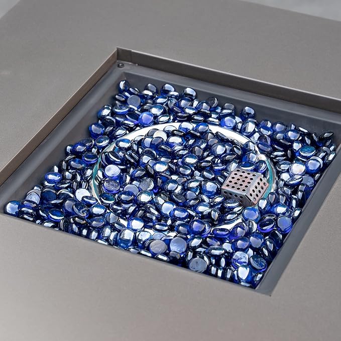 onlyfire Flat Fire Glass Beads for Propane Fire Pit, 1/2 Inch Reflective Firepit Glass Rocks 10 Pounds Flat Marbles for Gas Fireplace and Fire Pit Table, High Luster Royal Cobalt Blue