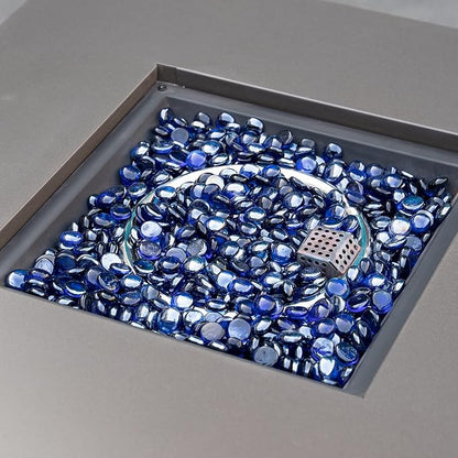 onlyfire Flat Fire Glass Beads for Propane Fire Pit, 1/2 Inch Reflective Firepit Glass Rocks 10 Pounds Flat Marbles for Gas Fireplace and Fire Pit Table, High Luster Royal Cobalt Blue