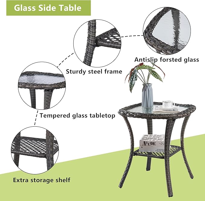 Bed Bath & Beyond Pocassy Patio Wicker Coffee Table, Outdoor Rattan Side Table - 20"X20" Grey
