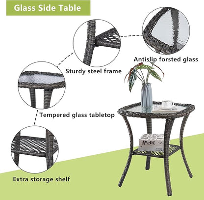 Bed Bath & Beyond Pocassy Patio Wicker Coffee Table, Outdoor Rattan Side Table - 20"X20" Grey
