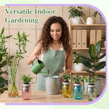 4 Set Colored Hydroponic Mason Garden Jar Bulk 16 oz Self Watering Herb Hydroponic Planter Kit with Planting Baskets Absorbent Cores for Indoor Herb Windowsill Garden Flower Grow Germination
