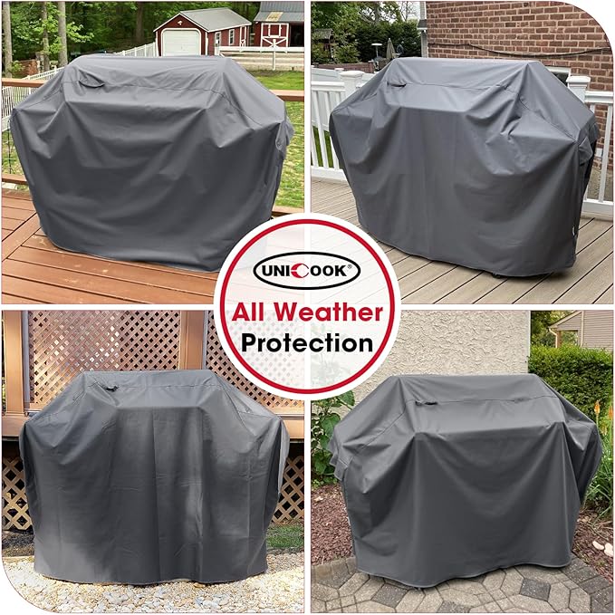 Unicook Gas Grill Cover for Outdoor Grill, 60 Inch BBQ Cover, Heavy Duty Waterproof, Fade Resistant Barbecue Protector Compatible with Weber Char-Broil Nexgrill BBQs up to 58" Wide, Gray