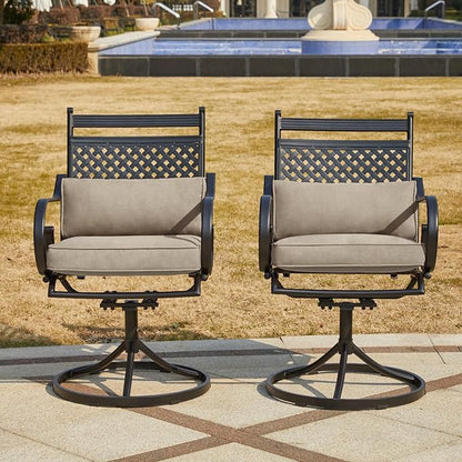 MELLCOM Patio Swivel Chair Set of 4, Heavy Duty Outdoor Dining Chairs with Cushions and Lumbar Pillows, Metal Patio Chairs Gentle Rocker for Outside, Garden Lawn & Porch, Backyard, Khaki
