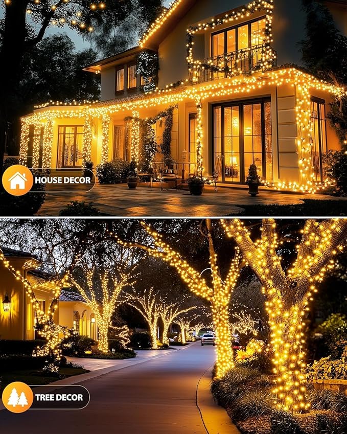Brightown 2 Pack Solar Christmas String Lights Outdoor, Total 144Ft 400 LED Twinkle Fairy Lights Waterproof with 8 Modes Auto On/Off for Patio Tree Garden Party Home Wedding Decorations (Warm White)