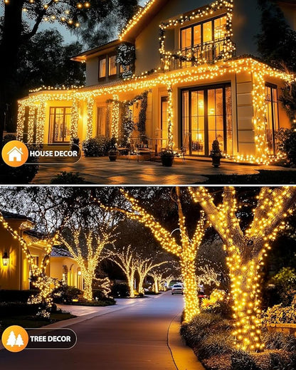 Brightown 2 Pack Solar Christmas String Lights Outdoor, Total 144Ft 400 LED Twinkle Fairy Lights Waterproof with 8 Modes Auto On/Off for Patio Tree Garden Party Home Wedding Decorations (Warm White)