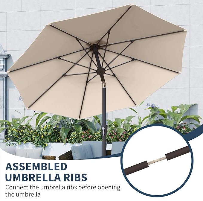 PatioKingdom 10FT Patio Umbrella with Push Button Tilt and Crank, Outdoor Market Umbrella with 8 Fiberglass Ribs, UV Protection Table Umbrella for Pool,Backyard,Garden,Deck(Beige, 10FT)