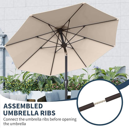 PatioKingdom 10FT Patio Umbrella with Push Button Tilt and Crank, Outdoor Market Umbrella with 8 Fiberglass Ribs, UV Protection Table Umbrella for Pool,Backyard,Garden,Deck(Beige, 10FT)