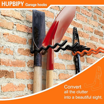 HUPBIPY Heavy Duty Garage Hooks 4 Pack, 7.7 inch Wave Long Hanger, Wall Mounted Storage System, Power and Garden Tool Organizer, for Hanging Ladders, Bikes, Hose, Bulk Items and More