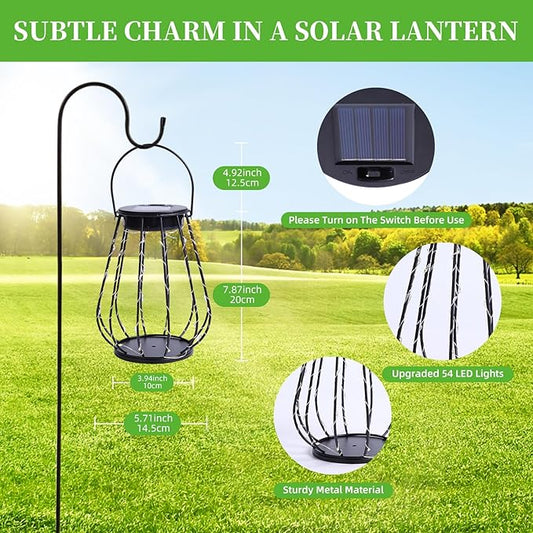 Solar Lanterns Outdoor Hanging, 2 Pack Metal Cage Lanterns with Warm White LED String Lights, Waterproof Solar Powered Decorative Lights for Patio, Garden, Porch, Balcony & Holiday Gifts