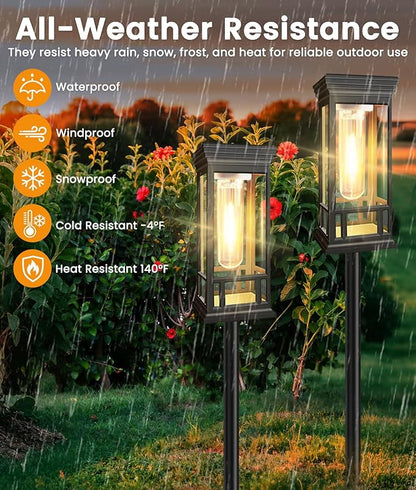2 Pack Solar Pathway Lights Outdoor, Taller Bright Solar Path Lights Waterproof, Auto On/Off Solar Powered Garden Lights for Outside Landscape Path Yard Walkway Lawn Driveway Patio Lighting Decor