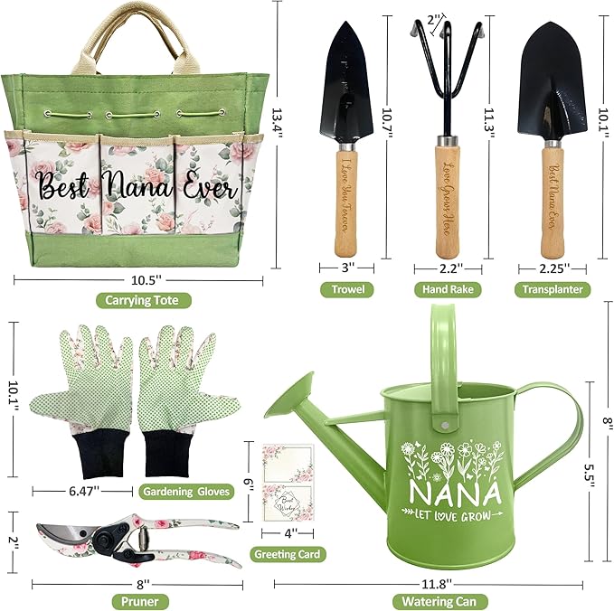 Nana Gifts, Mothers Day Garden Kit for Nana Gifts from Grandkids Floral Gardening Tools and Durable Garden Tools Organizer Tote, Ideal Gardening Set for Women on Christmas Plant Lover Present
