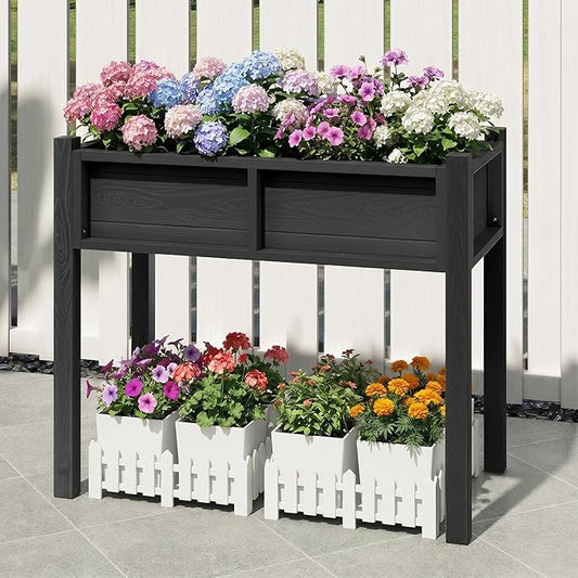 YITAHOME Elevated Garden Bed Poly-Wood All-Weather Raised Garden Bed with Legs & Drainage Hole HDPE Elevated Planter Box for Herbs Vegetables Flowers Plant Bed for Garden Balcony Backyard, Black