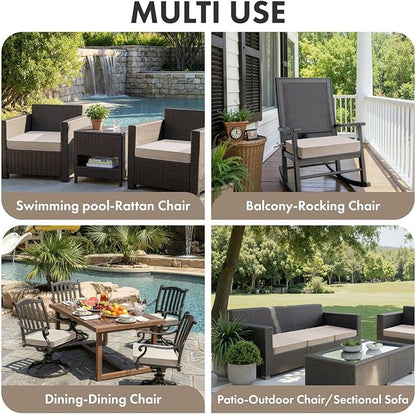MIULEE Beige Outdoor Chair Cushions Set of 2, 22x22x3 Inch Waterproof Patio Seat Cushions for Outdoor Furniture Couch Sofa, 3 Year Color Fastness High Density Foam with Adjustable Ties