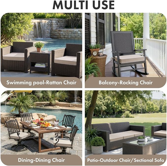 MIULEE Beige Outdoor Chair Cushions Set of 2, 17x16x2 Inch Waterproof Patio Seat Cushions for Outdoor Furniture Couch Sofa, 3 Year Color Fastness High Density Foam with Adjustable Ties