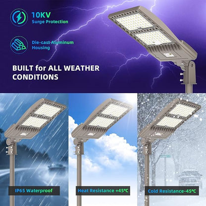 LED Parking Lot Light with Slip Fitter UL DLC Listed, 5000K Shoebox Pole Light AC100-277V, IP65 Waterproof Commercial Street Area Lighting for Driveway/Roadway/Yard(400W, 56000LM)