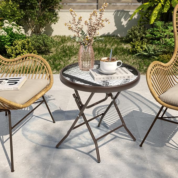 2 Pieces Outdoor Side Table - Small Patio End Table All Weather, Patio Furniture Sets and Outside Furniture for Pool, Balcony, Deck, Porch, Brown