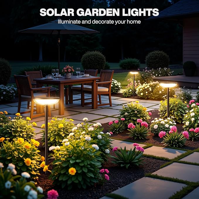 Solar Pathway Lights Outdoor, 2 Pack 27'' Tall Solar Garden Lights Outdoor Waterproof Bright Up to 12 Hrs, Round Garden Light for Yard Flower Bed Patio Path Walkway Driveway Outside Decor