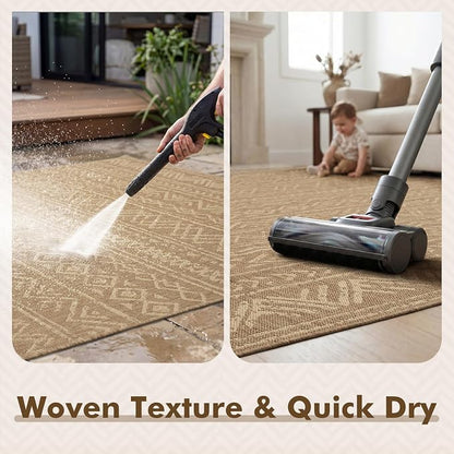 MontVoo-Outdoor Rug-Patio Rug 8x10 Polypropylene Indoor Outdoor Rug Outdoor Carpet for Patio Deck Balcony Porch, Textured Weave, Durable for High Traffic, Fade-Resistant, Boho Farmhouse Neutral Brown