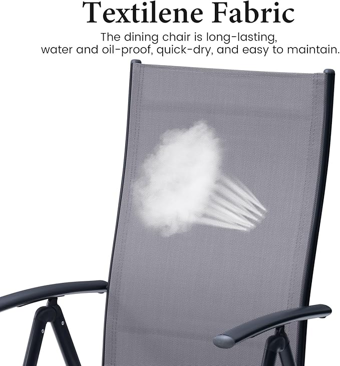 Crestlive Products Folding Patio Chairs Set of 6, 7-Level Adjustable Recliner Chairs Foldable Outdoor Lawn Chairs for Pool, Backyard,Gray