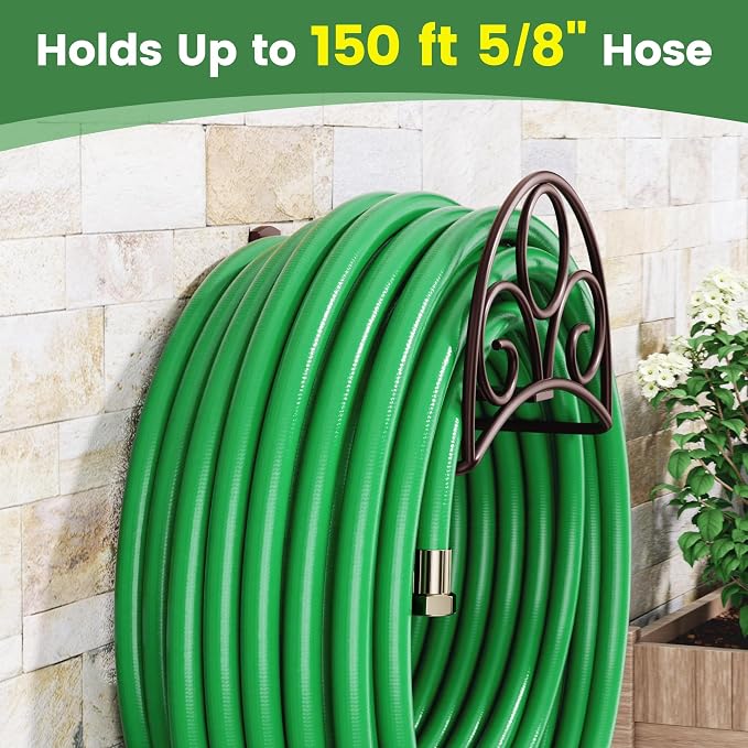 Metal Garden Hose Holder - Wall Mounted Water Hose Holder - Hose Hanger Heavy Duty for Water Hose Extension Cords Vacuum Hose bronze