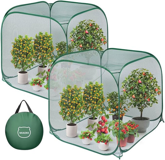 MIAOKE 2 Pack Pop Up Mesh Plant Cover, 35.4x35.4x38.2 Inch No Build Protection Against Insects Garden Netting, Raised Bed Cover for Barrier Against Insects for Vegetable Plant Fruit Animals