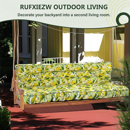 2/3 Seater Swing Replacement Cushion, Waterproof Porch Swing Cushions with Backrest, Thickened Bench Cushions for Outdoor Furniture, for Outdoor Patio Swing (Botanical Yellow, 63 * 40in)
