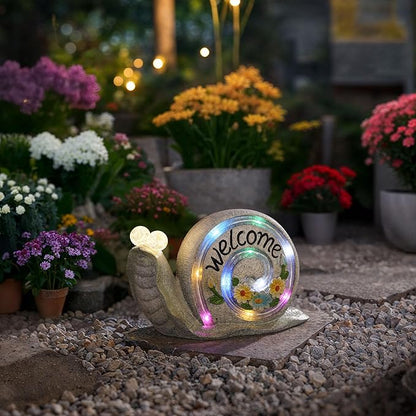 Outdoor Snail Garden Statues with Solar Lights, Snail Figurine Garden Decor for Outside, Yard Decorations Outdoor for Patio Porch Lawn Backyard Decor, Gardening Birthday Gifts for Women Mom Grandma