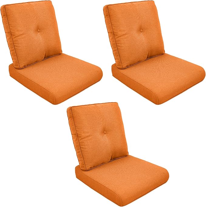 Patio Cushions for Outdoor Furniture - 22" x 25" x 4" UV Resistant Thick Foam Cushions Water Resistant Replacement Cushion for Outdoor Patio Furniture Chair/Sofa/Couch | Orange | 3-Pack |