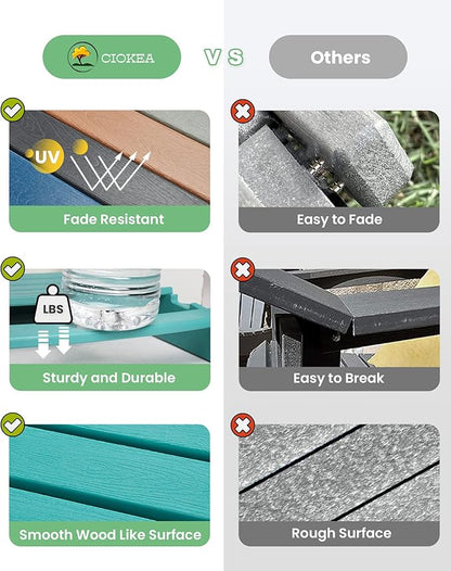 Ciokea Folding Adirondack Chair Wood Texture, Patio Adirondack Chair Weather Resistant, Plastic Fire Pit Chair with Cup Holder, Lawn Chair for Outdoor Porch Garden Backyard Deck (Lake Blue)