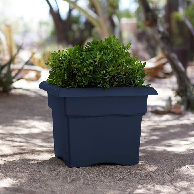 Bloem Veranda 18" Navy Square Deck Box Planter with Optional Knock-Out Drainage Holes
