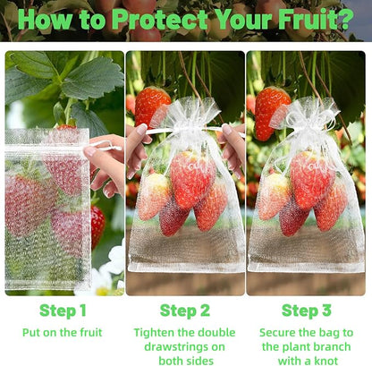 100Pcs Fruit Protection Bags, 4x6 Inch White Fruit Bags for Fruit Trees with Drawstring, Reusable Mesh Fruit Netting Cover Bags for Tomatoes, Strawberry, Vegetable