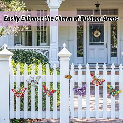 YOADEHOA 6Pcs Metal Butterfly Wall Decor, 3D Colorful Outdoor Fence Wall Art Decor, Hanging Wall Art Decoration for Garden Yard Living Room Bedroom Patio Balcon(Butterfly A)