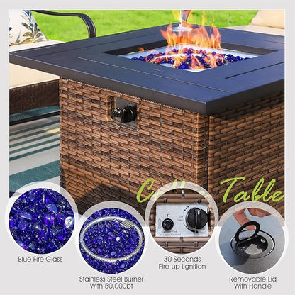 Sophia & William Patio Furniture Set with Fire Pit Table, 5 PCS Metal Outdoor Conversation Set Sofa Couch with Fire Pit Table, 4 Swivel Chairs for Outdoor Seating, Backyard, Porch(Navy)