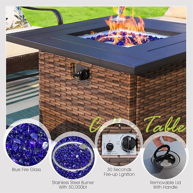 Sophia & William Patio Furniture Set with Fire Pit Table, 5 PCS Metal Outdoor Conversation Set Sofa Couch with Fire Pit Table, 4 Sofa Chairs for Outdoor Seating,Backyard,Porch(Red)