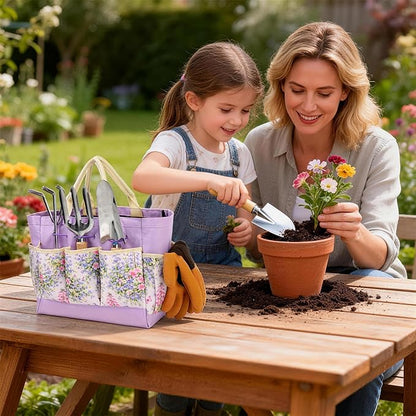 Garden Tool Set, 10 PCS Gardening Essentials, Stainless Steel Garden Hand Tools with Tote Bag, Well-Designed Gardening Supplies Kit Gifts for Women Men Gardeners