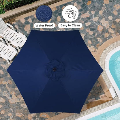 Simple Deluxe 7.5ft Patio Umbrella Outdoor Table Market Yard Umbrella with Push Button Tilt/Crank, 6 Sturdy Ribs for Garden, Deck, Backyard, Pool, Dark Blue