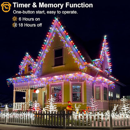 Icicle Christmas Lights Outdoor - 99FT 1216 LED Icicle Lights for Outside 8 Modes with 228 Drops, Waterproof Plug in Fairy String Lights Party Wedding Christmas Decoration Indoor, Multicolor